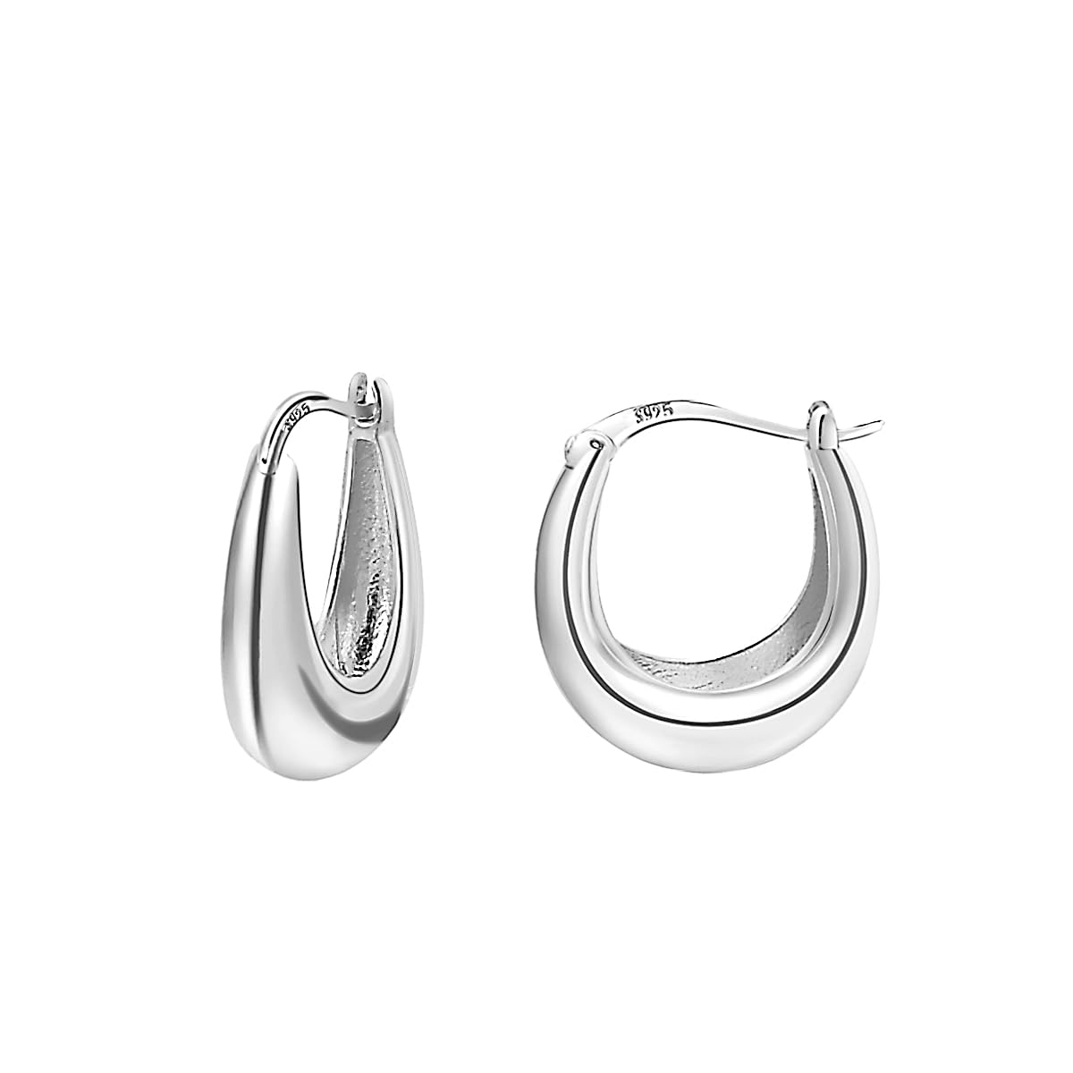 Vetieeimo Basic Crescent Moon 925 Sterling Silver Chunky Huggie Hoop Earrings Thick Lightweight Gold Hoop Earrings Jewelry Gift for Women Girls (Silver)