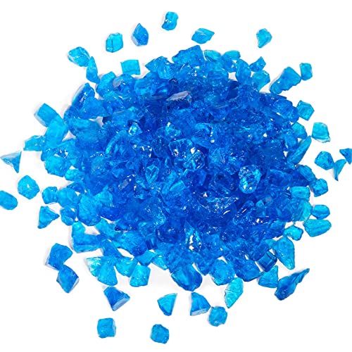 GASPRO 20 lbs Fire Glass for Propane Fire Pit, 1/2-Inch Reflective Fireplace Glass Rocks for Fire Pit Table, Blend of Cobalt Blue, Caribbean Blue and Platinum