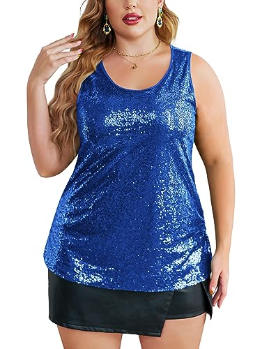IN'VOLAND Women's Sequin Tops Plus Size Glitter Tank Top Sleeveless Sparkle Shimmer Shirt Tops Gold