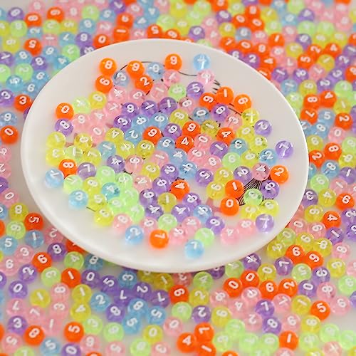 ToBeIT 800Pcs Number Beads Acrylic Round Beads Mixed Color Beads for DIY Jewelry Making (Transparent color)