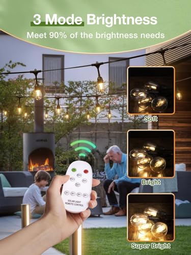 addlon 54FT(48+6) Solar String Lights Outdoor Waterproof with USB Port & Remote Control Dimmable Solar Patio Lights IP65 Solar Powered Edison LED Bulbs for Outside Bistro Camping