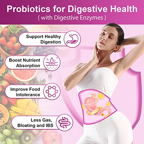 Probiotics for Women Digestive Health, 100 Billion CFUs Probiotic with Digestive Enzymes & Prebiotics, Vaginal Probiotics with Cranberry for Urinary Tract Health & pH Balance, 90 Veggie Capsules