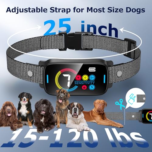 SLAYKAM Bark Collar for Large Medium Dogs Smart Ultrasonic Dog Bark Collar Deterrent Device Rechargeable Anti Barking Collar with Adjustable Ultrasonic Beep Vibration Shock and 7 Sensitivity (Black)