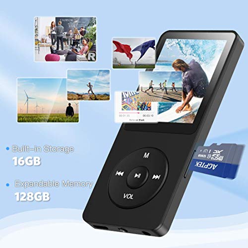 AGPTEK A02S 16GB MP3 Player, 70 Hours Playback Lossless Sound Music Player, Supports up to 128GB, Black