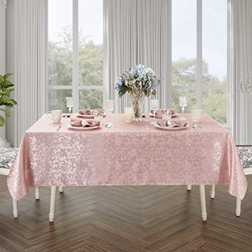 HommxJF Scroll Damask Jacquard Square Coral Gold Tablecloth 52"X52",Wipeable Table Cover for Dining Table, Buffet Parties and Camping