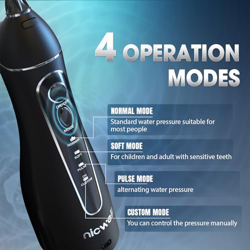 Nicwell Water Dental Flosser Teeth Pick - Cordless Portable 4 Modes Rechargeable Flossers Oral Irrigator IPX7 Waterproof Travel Gum Floss Cleaner Deep Cleaning Flossing Picks for Home Daily Shower