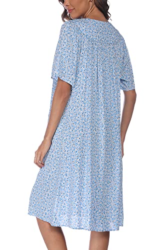 COSUNIONY House Dresses for Women Cotton Short Sleeve House Coat Buttons Down Dusters Robe with Pockets (Tie dye Navy, Medium…