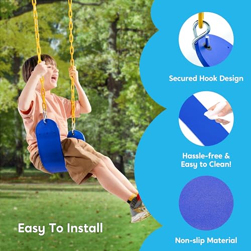 TURFEE Swing for Outdoor Swing Set - Pack of 1 Swing Seat Replacement Kit with Heavy Duty Chains - Backyard Swingset Playground Accessories for Kids (Blue)