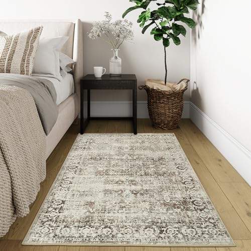 Lahome Black Washable Runners for Hallways,Boho 2'6"x10' Kitchen Runner Rugs Non Skid Washable Indoor Bathroom Runner Rug,Distressed Carpet Runner for Bedroom Entryway Foyer(2'6"x10', Black/Grey)