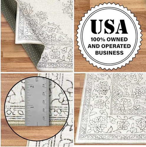 ReaLife Machine Washable Area Rug Runner - Living Room Bedroom Bathroom Kitchen Entryway Office - Padded Low Pile Stain Resistant Premium - Boho Farmhouse Vintage - Noor - Silver Ivory 2'6" x 6'