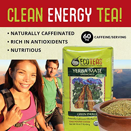 ECOTEAS Organic Yerba Mate Loose Leaf Tea – Natural Energy & Detox Herbal Tea – Caffeine Alternative - Kosher, Non-GMO, Gluten-Free - Unsmoked Pure Leaf from Argentina, 1 lb (Pack of 1)