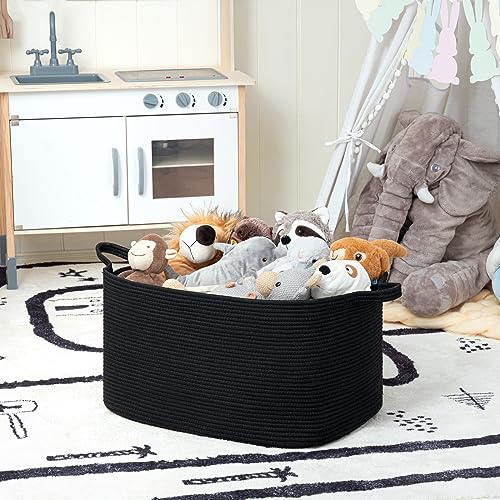 Goodpick Large Laundry Basket, Blanket Basket Living Room, Storage Basket for Toys, Towels, Woven Baskets for Storage, Rope Basket, Dirty Clothes Basket, Rectangle Basket, 21.6" x 14.9" x 11.8", Black