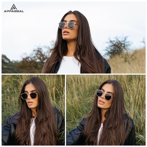 Appassal Small Retro Square Sunglasses for Women Men with Spring Hinge Sunnies AP3646,Gold/Grey