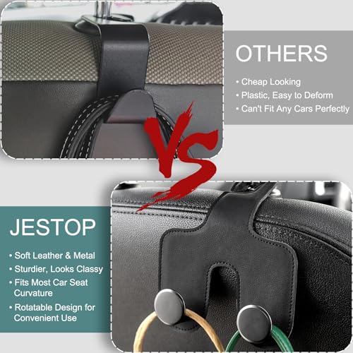 JESTOP Car Headrest Hook, Bags Hanger for Car, Leatehr Car Double Hooks for Purses and Bags, Car Hanger Storage Holder for Handbag Coat Umbrella, Car Inside Accessories