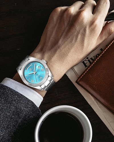GUANHAO Men's Automatic Mechanical Business Luxury Watch,40mm Luminous Dial,100 Meter Water Resistant,Luxury Fashion Business Casual Sport Designer Watch with Calendar Function,Stainless Steel Strap.