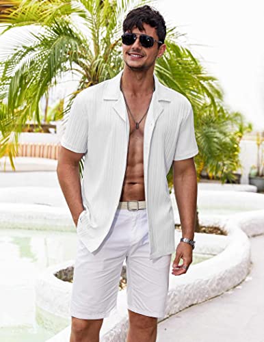 COOFANDY Mens Hawaiian Shirt Short Sleeve Button Down Shirts for Men Linen Beach Shirt, Palm Tree Blue, M