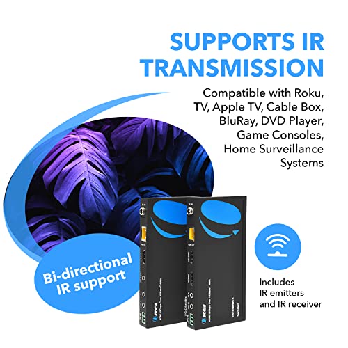 OREI 4K HDMI Extender Balun HDBaseT UltraHD 4K,60Hz 4:4:4 Over Single CAT5e/6/7 Cable with HDR, CEC & IR Control, RS-232 - Up to 400 Ft - Loop Out - Power Over Cable - Audio Out