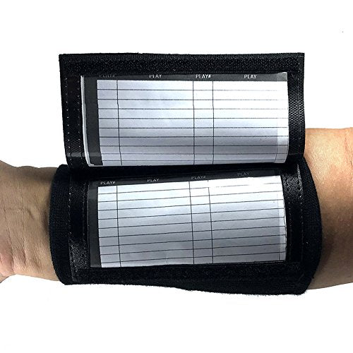(5 Pack) Careworx Playbook Wristband (Youth or Adult) with Triple Windows-Great for Tackle,Touch,and Flag Football (Black, Adult)
