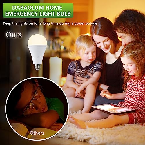 DABAOLUM 4 Pack Rechargeable Emergency Light Bulbs, Battery Powered LED Light Bulb 3000K Warm E26 120 Volt 9W 60W Equivalent with 1200mAh for Home Power Outage Camping Hurricane