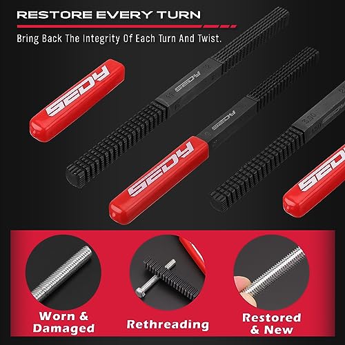 Thread Repair Thread Chaser Tool Set - 49PCS Thread Cleaner Rethreading Master Kit Metric SAE Bolt Restorer File Nut Rethreader Automotive Wheel Stud Spark Plug Engine Standard Screw Threading UNC UNF