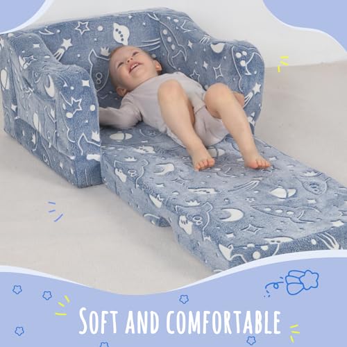 Thick Comfy Toddler Chair and Couch for Kids,2-in-1 Soft Plush Fold Out Sofa for Children,Convertible Couch to Lounger for Toddler