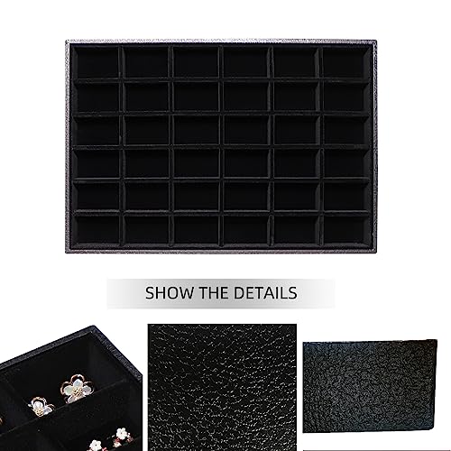 Wudygirl 7 Slots Velvet Ring Earrings Tray Storage Jewelry Showcase Display Stackable Rings Organizer Holder for Drawers, Black (Ring Tray)