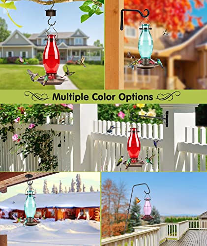 BOLITE Hummingbird Feeder, Glass Hummingbird Feeders for Outdoors Hanging, Five Feeding Ports, 22 Ounces, Red Bottle