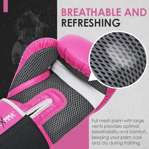 MaxxMMA Pro Style Boxing Gloves for Men & Women, Training Heavy Bag Workout Mitts Muay Thai Sparring Kickboxing Punching Bagwork Fight Gloves (Pink, 10 oz.)