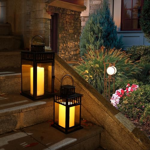 NURADA 6" x 4" Large Outdoor Flameless Candles - Waterproof LED Pillar Flickering Candle Battery Operated with Timer Remote Control for Patio Porch Lanterns Decor - Long Lasting Set of 2