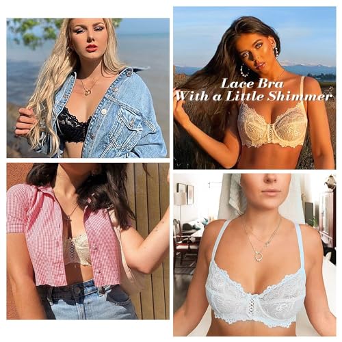 Wingslove Women's Sexy Lace Bra Non Padded Underwire Unlined Bra Full Coverage Plus Size Lace Bralette (Black, 36B)