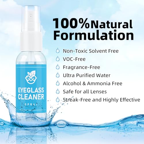 Glasses Cleaner Eyeglass Cleaning Kit- Eye Glass Cleaners Spray with Microfiber Lens Cleaner Cloth, Portable Glasses Cleaning Kit for Travel, 100% Safe Eyeglasses Cleaner Tool, No Streaks & Scratch, Black