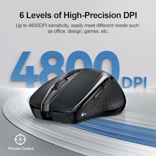 TECKNET Wireless Mouse (BT5.0/3.0 & 2.4G) Rechargeable 4800 DPI Silent Mouse 8 Buttons Bluetooth Mouse, USB A Mouse Wide Compatibility - Black