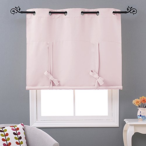 NICETOWN Farmhouse Curtain Window Treatment - Bathroom Curtain Roman Shade Kitchen Valance Window Curtain Tie Up Balloon Shade (Teal Blue, Grommet Top Panel, 46 inches W x 63 inches L)