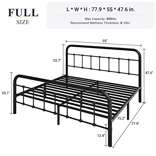 Allewie Full Size Metal Platform Bed Frame with Victorian Style Wrought Iron-Art Headboard/Footboard, No Box Spring Required,Black