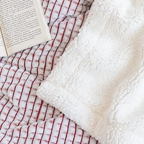 LOMAO Sherpa Blanket Throw Blanket Soft Warm Fleece Blanket Thick Blanket with Grid Pattern for Couch Sofa Bed Chair Home Decor (Brown, 51"x63")