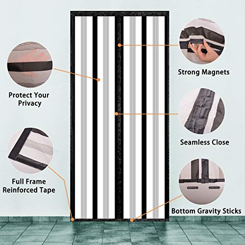 Magnetic Insulated Door Curtain, Thermal Door Cover Screen Door Self-Closing Privacy Magnetic Screen Door Hands Free for Patio, Kitchen, Bedroom, Air Conditioner Room, Fits Doors up to 34" x 80"