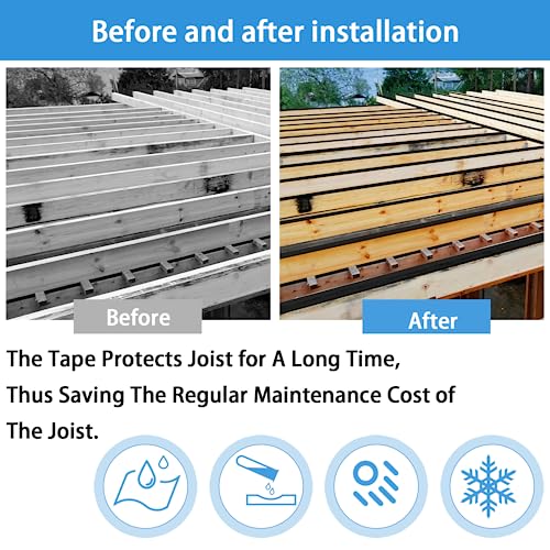 Felizshop Deck Joist Tape, 1-5/8" x 50' Deck Butyl Tape,Deck Joist Tape, Waterproof Joist Tape, Weather Resistance Flashing Tape for Repairing Seal Protect Beams and Wood Decks (4 Rolls)