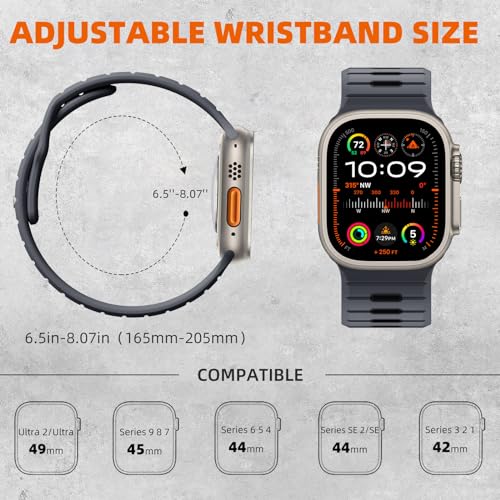 Odbeai Sport Band Compatible with Apple Watch Ultra 2/Ultra Band,Compatible with Apple Watch Bands for Men 49mm 45mm 44mm 42mm,Silicone Loop Replacement Strap Compatible with iWatch Series SE 9 8 7-1