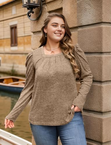 Fall Sweatshirts for Women 2024 Trendy Puff Sleeve Long Sleeve Shirts Dressy Red L