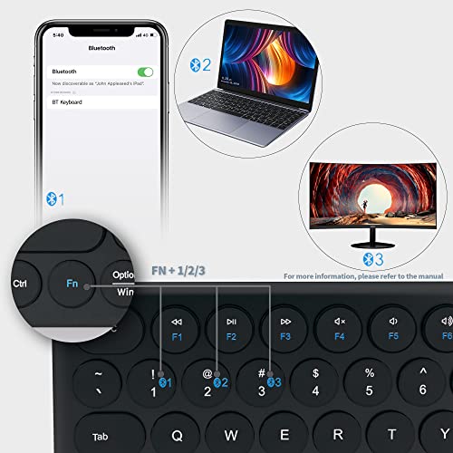UBOTIE Portable Slim Bluetooth Keyboard, Wireless Colorful Compact 78keys Silent Linear Scissor Switch Round Keycaps TKL Keyboards with Power on/Off for Tablet, PC, Laptop, Smart Phones(Black)