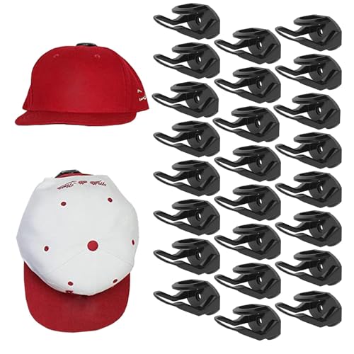 RUIPBOTE 24 Pack Adhesive Hat Hooks for Wall,Hat Rack for Baseball Caps, Hat Hangers for Wall, No Drilling,Upgraded Adhesive Hat Holder Display(Black)