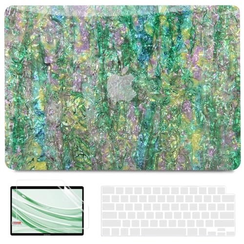 G JGOO Compatible with MacBook Air 13 inch Case 2022 2018-2021 Release A2337 M1 A2179 A1932 Touch ID Retina Display, Plastic Hard Shell Cases & Keyboard Covers & Screen Protector, Green Purple Pearl