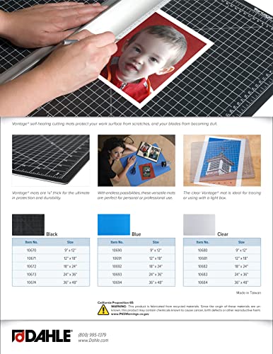 Dahle Vantage 10670 Premium Self-Healing Cutting Mat, 9"x12", 1/2" Grid, 5 Layers for Max Healing, Perfect for Crafts & Sewing, Black