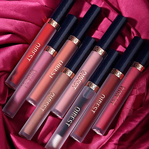 QiBest 7Pcs Matte Liquid Lipstick + 1Pcs Lip Plumper Makeup Set Kit, Pigmented Long Lasting Lip Gloss Set, Velvet Waterproof Lip Makeup Valentine's Day Gift Sets for Girls and Women
