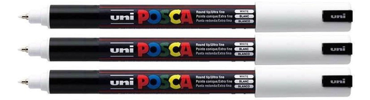 posca Authentic Marker Set, 3 White Professional Grade Paint Markers with 1MR Extra Fine Tip