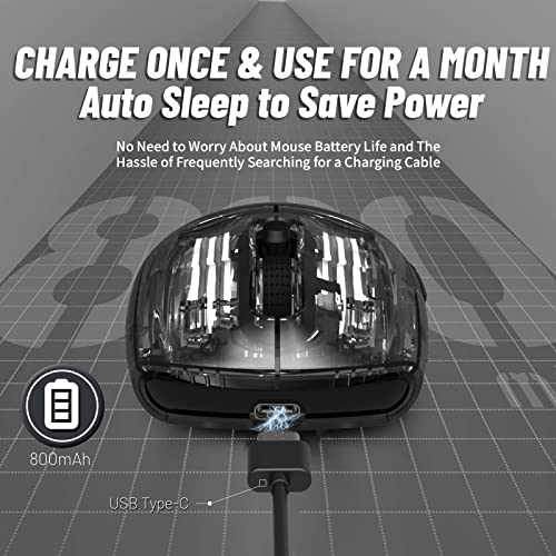Wireless Gaming Mouse With Full Transparent Design,Double Mode 2.4G/Bluetooth Mouse,3D RGB Backlit,Ergonomic Silent Mouse with 7 Buttons,Rechargeable Wireless Computer Mice for Laptop,PC,Mac(Black)