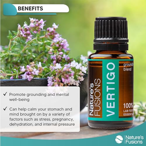 Nature's Fusions Vertigo Relief, Ginger Oil Nausea Relief Essential Oil Blends (15ml) - Fast-Acting Motion Sickness Relief, Morning Sickness Relief, Dizziness Relief, & Vertigo Medicine w/ Peppermint