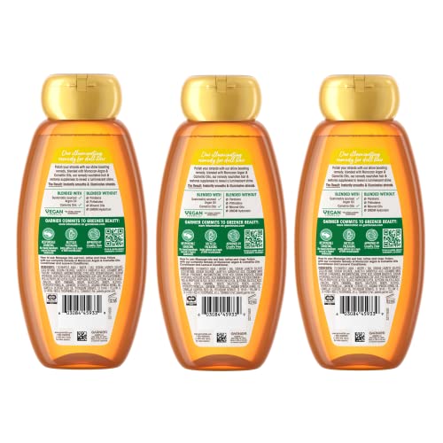 Garnier Whole Blends Moroccan Argan & Camellia Oils Illuminating Shampoo for Silky Shine, 12.5 Fl Oz, 3 Count (Packaging May Vary)