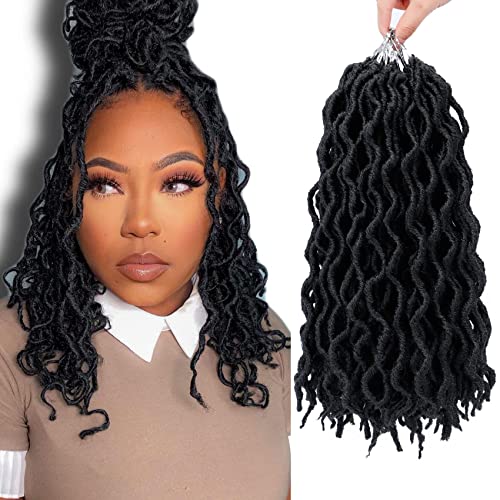 14 Inch Goddess Faux locs Crochet Hair 6 Packs/Lot Soft Gypsy Locs Wavy Crochet Braids Dreadlocks 3 Tone Curly Wavy Twist Braiding Hair Extensions African Roots Braid(#1B)