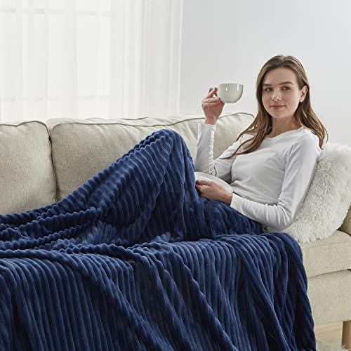 Nestl Navy Throw Blanket for Couch - Fuzzy Blankets and Throws for Sofa, Warm Bed Fleece Throw Blankets, Soft Throw Blanket, Lightweight Cut Plush Cozy Blanket, 50x60 inches Fleece Blanket Throw